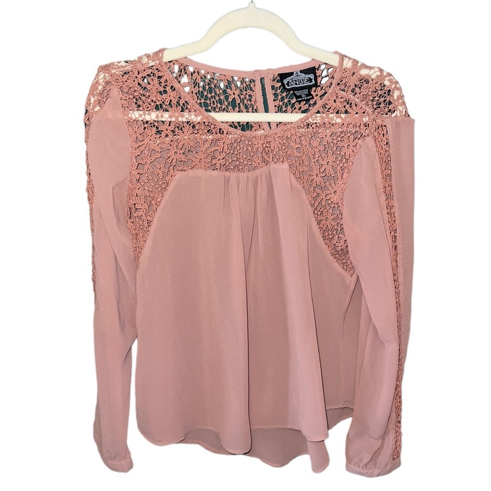 Angie Dusty Pink Crochet Lace Flowy Floral Boho Blouse Top Women’s Size Medium